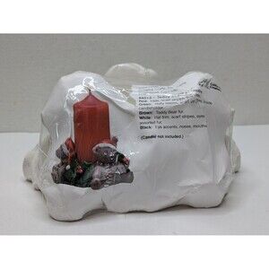 California Creations #94513 Teddy Bears in Holly Holiday Candle Holder NEW VTG